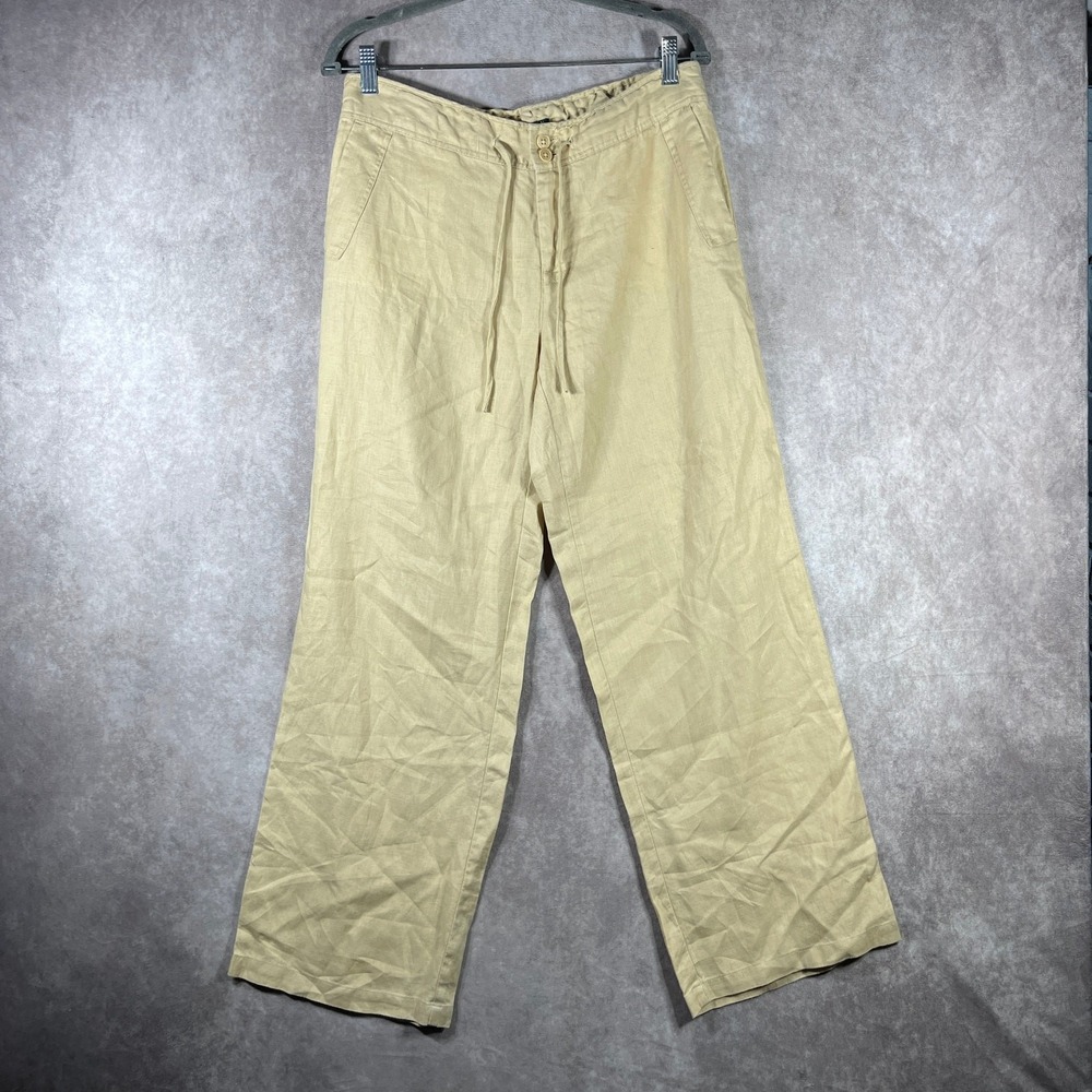 Lauren Ralph Lauren Linen Pants Womens 10P Tan Mid Rise Travel Vacation Beach